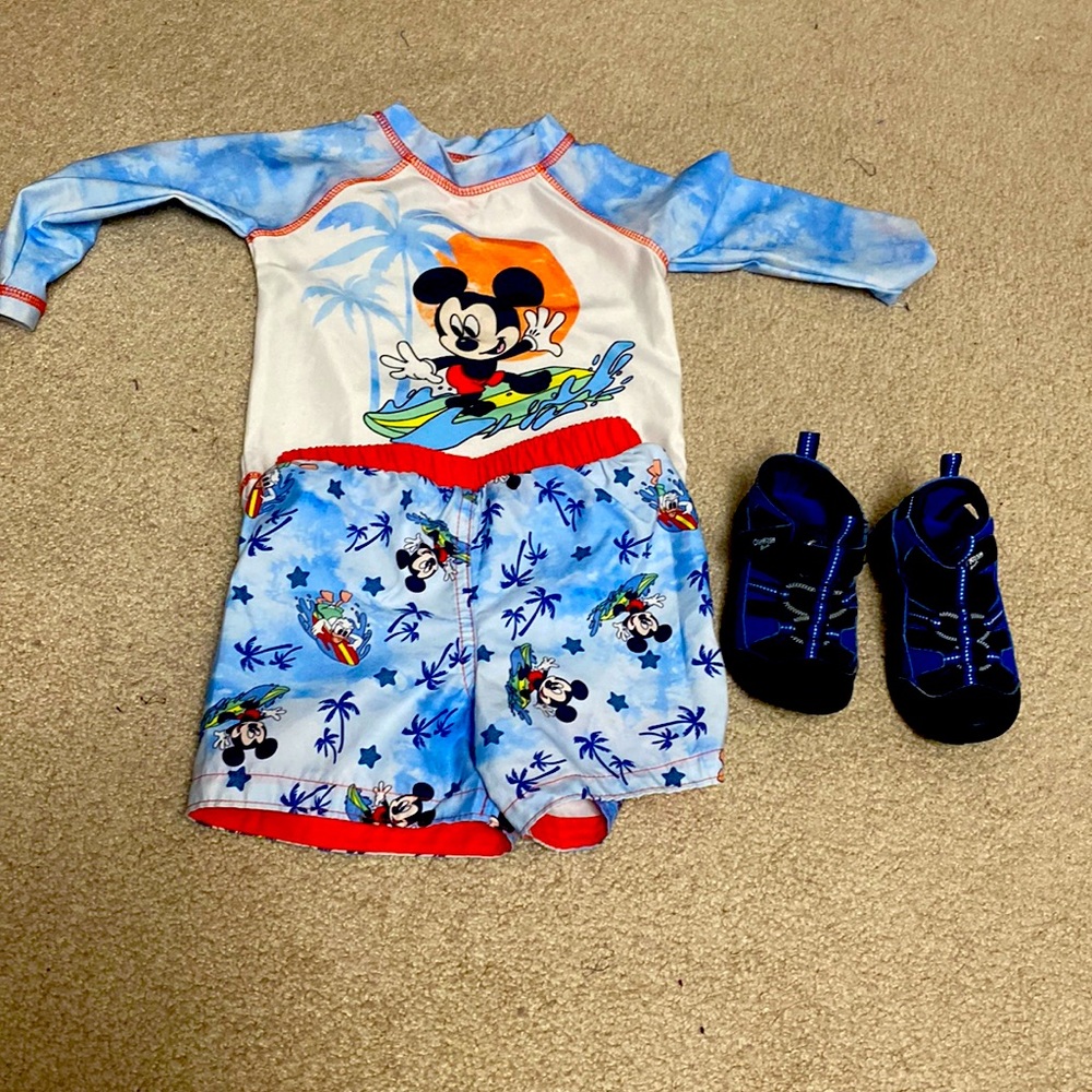 Mickey Mouse baby swimsuit set and ohh kosh sandal shoes